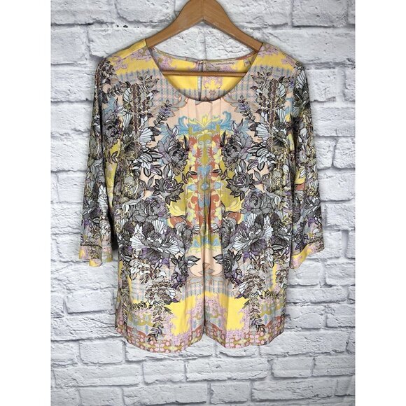 SOFT SURROUNDINGS Women's Multicolor Westo Pleated 3/4 Sleeve Blouse Small - Picture 1 of 7